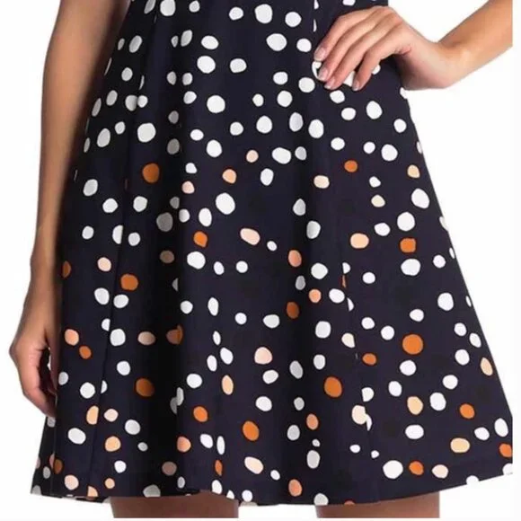 NWT $128 Vince Camuto Polka Dot Short Sleeve Fit & Flare Dress in NAVY MULTI-2P! - Picture 4 of 11